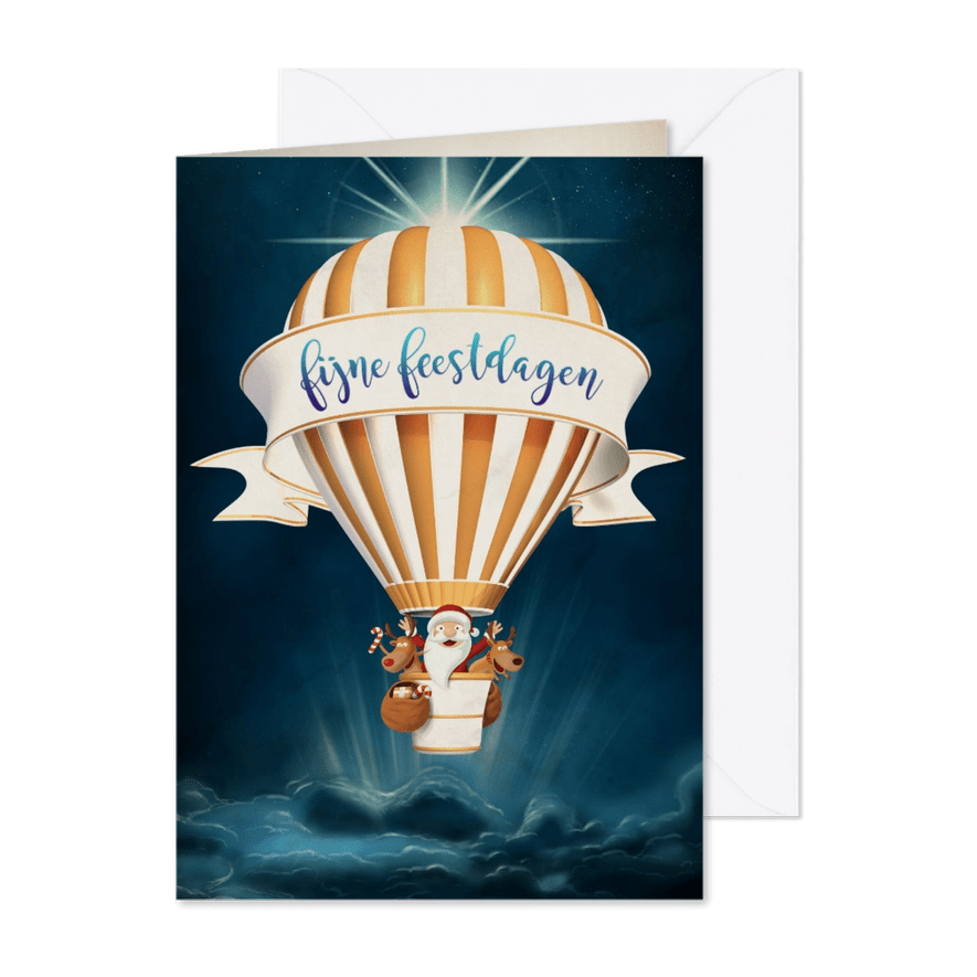 Luchtballon met kerstman en rendieren met kerstster - Kaartimpressie