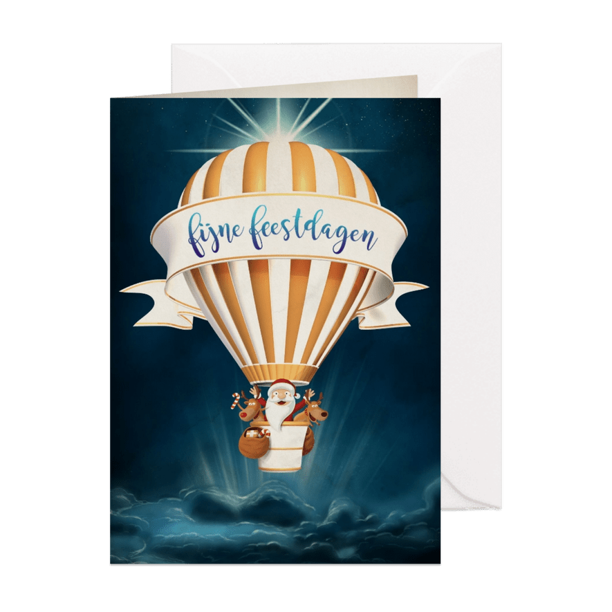 Luchtballon met kerstman en rendieren met kerstster - Kaartimpressie