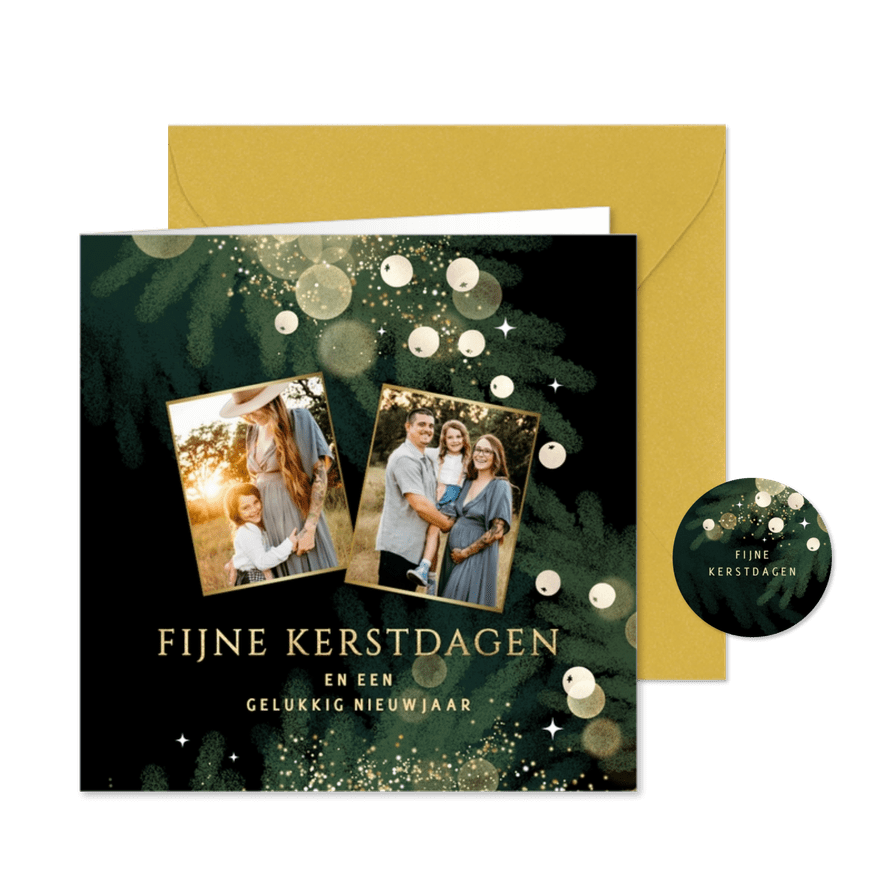 Luxe kerstkaart met twee foto’s en gouden accenten - Kaartimpressie