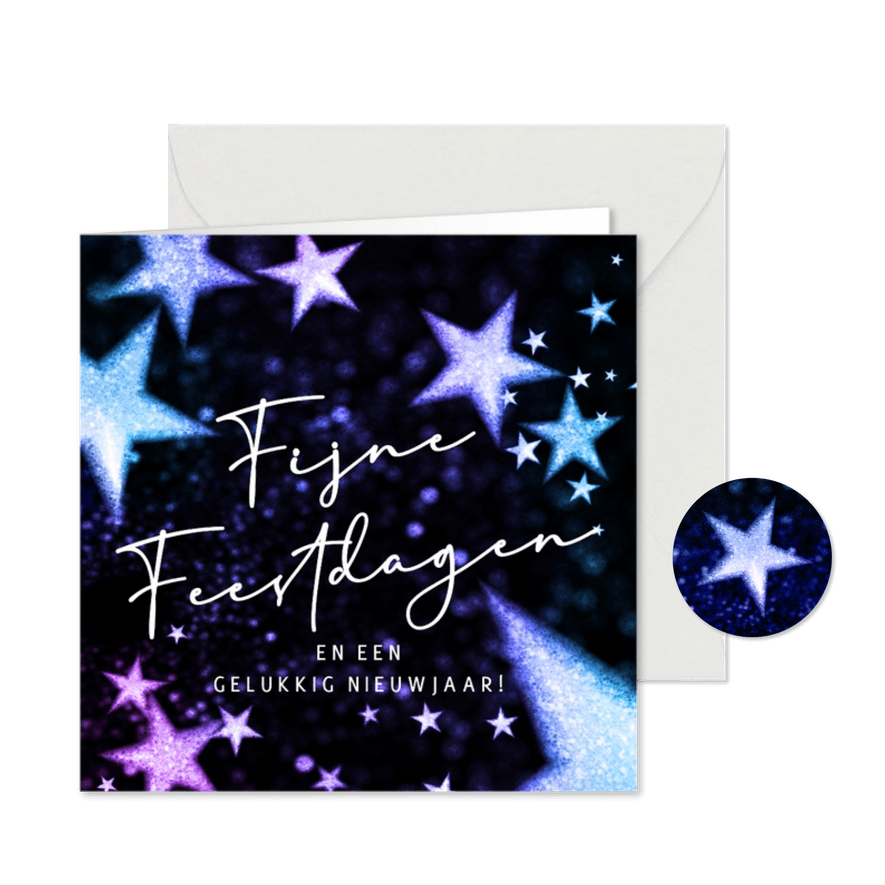 Luxe kerstkaart sprankelende sterren blauw - Kaartimpressie