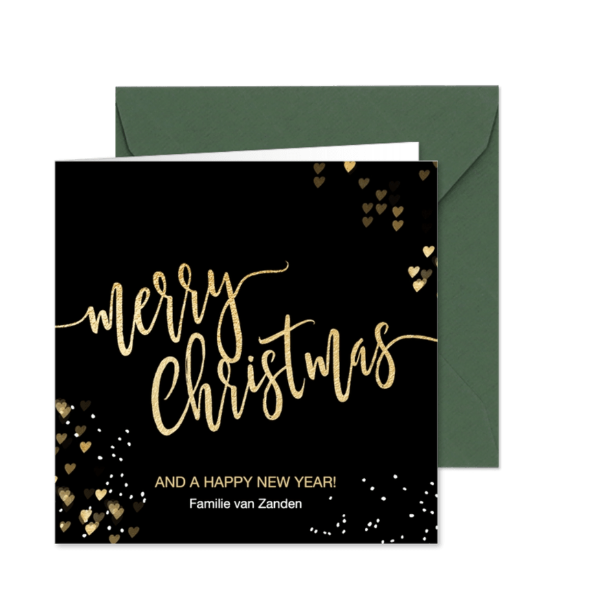 Luxe kerstkaart zwart goud Merry Christmas - Kaartimpressie