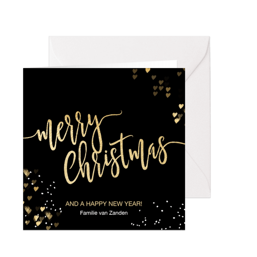 Luxe kerstkaart zwart goud Merry Christmas - Kaartimpressie