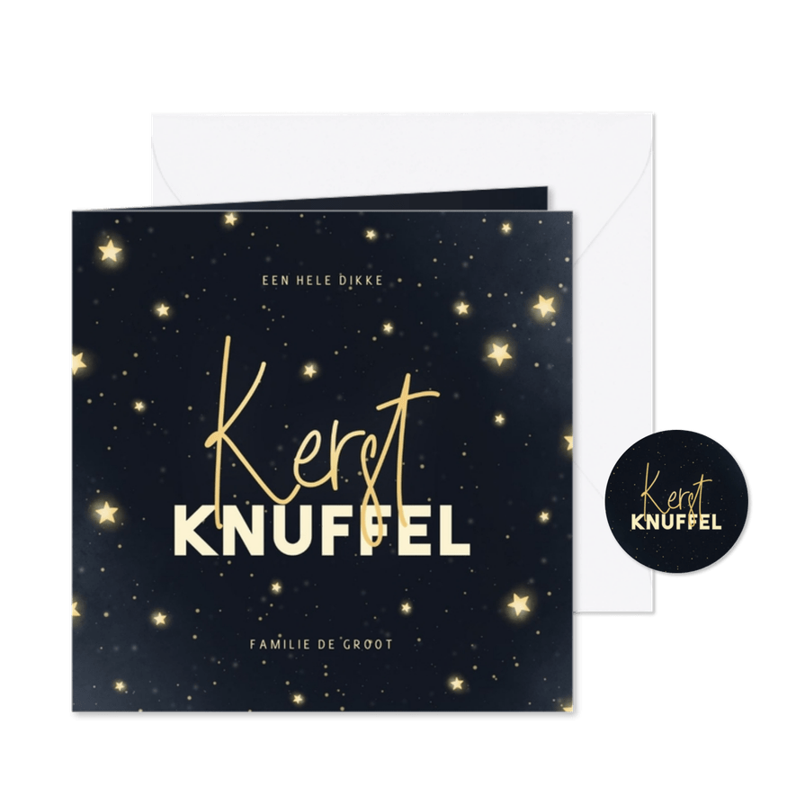 Magische kerstkaart kerstknuffel met sterren - Kaartimpressie