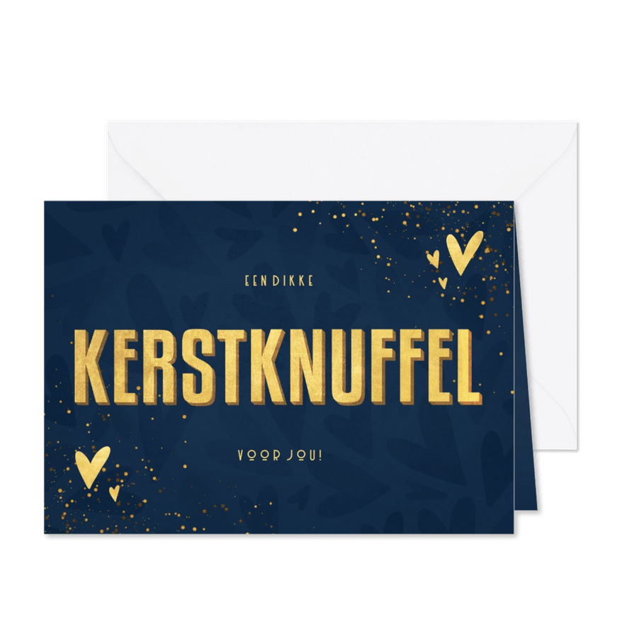 Make-A-Wish kaartje kerstknuffel met gouden hartjes - Kaartimpressie