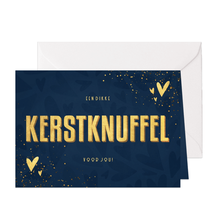 Make-A-Wish kaartje kerstknuffel met gouden hartjes - Kaartimpressie