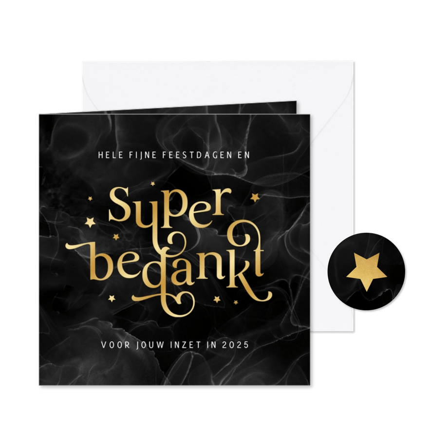 Medewerker bedankt zwart marmer goud sterren kerstkaart - Kaartimpressie