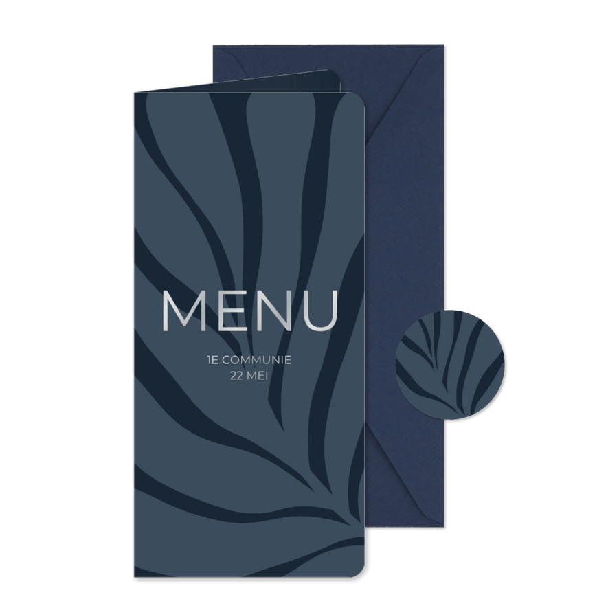 Menukaart abstracte takjes blauw met zilverfolie - Kaartimpressie