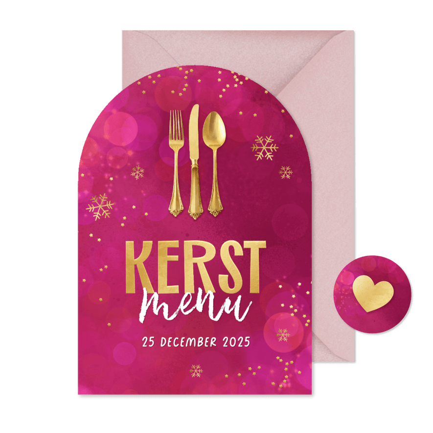 Menukaart boogkaart sprankelend kerstdiner sneeuw sterren - Kaartimpressie