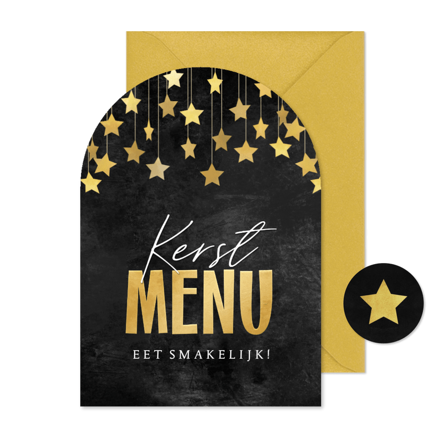 Menukaart boogvorm sterren goud krijtbord kerstdiner - Kaartimpressie