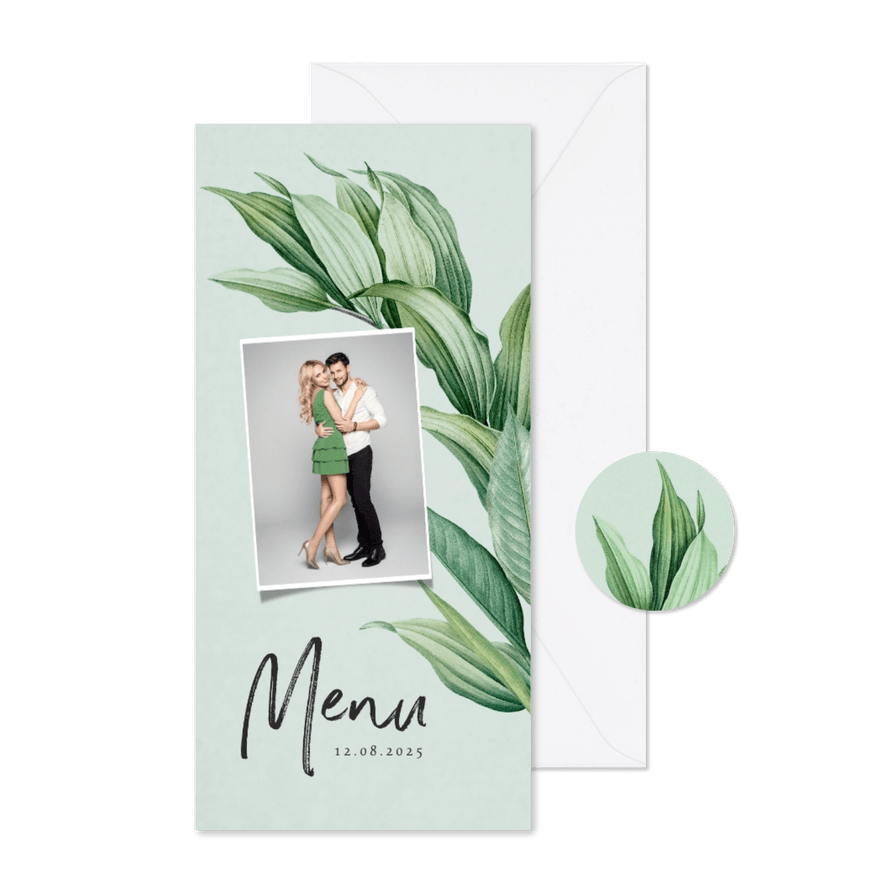 Menukaart botanisch groen bladeren stijlvol foto - Kaartimpressie