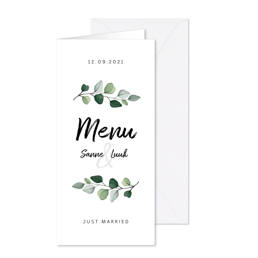 Menukaart bruiloft botanisch met foto - Kaartimpressie