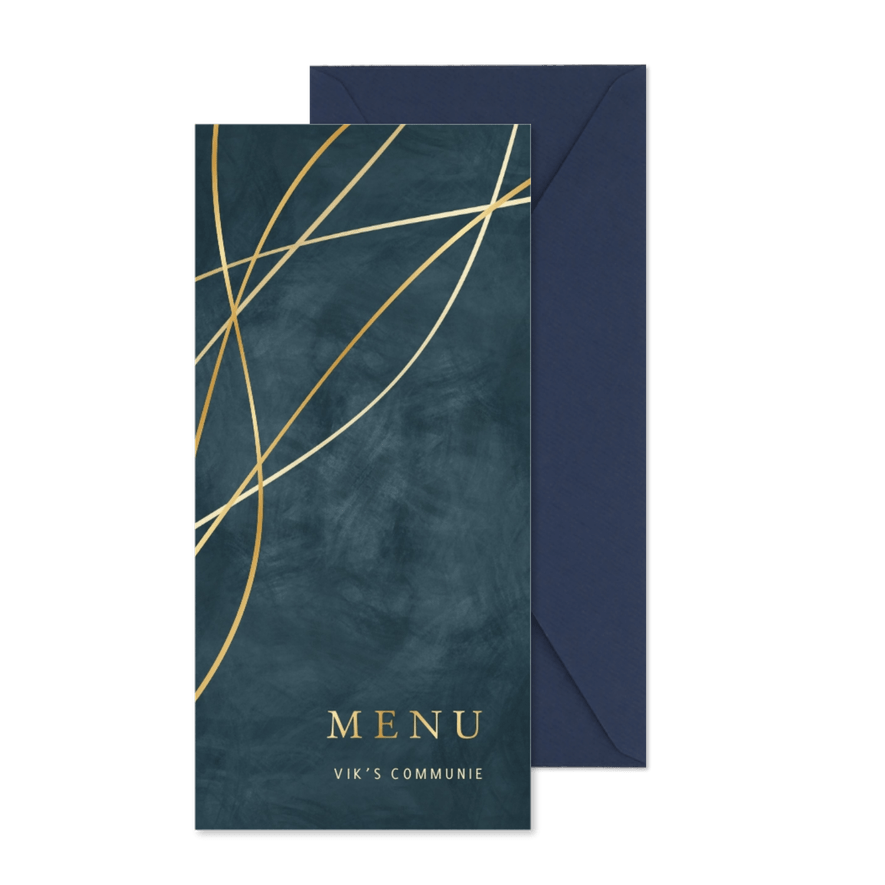 Menukaart communie goudlook lijnen blauw - Kaartimpressie