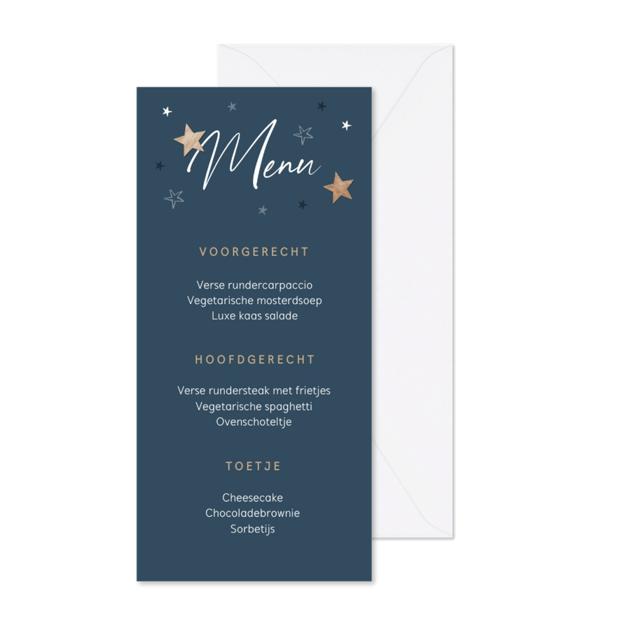 Menukaart communie houten sterren stijlvol foto - Kaartimpressie