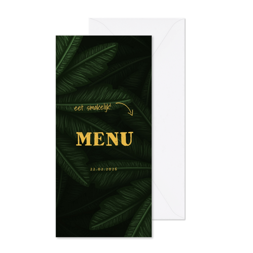 Menukaart communie jungle bladeren met pijltjes - Kaartimpressie