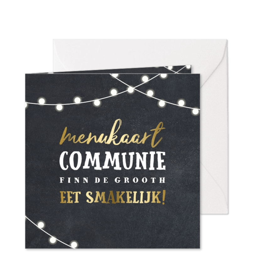 Menukaart communie lampjes goud - Kaartimpressie