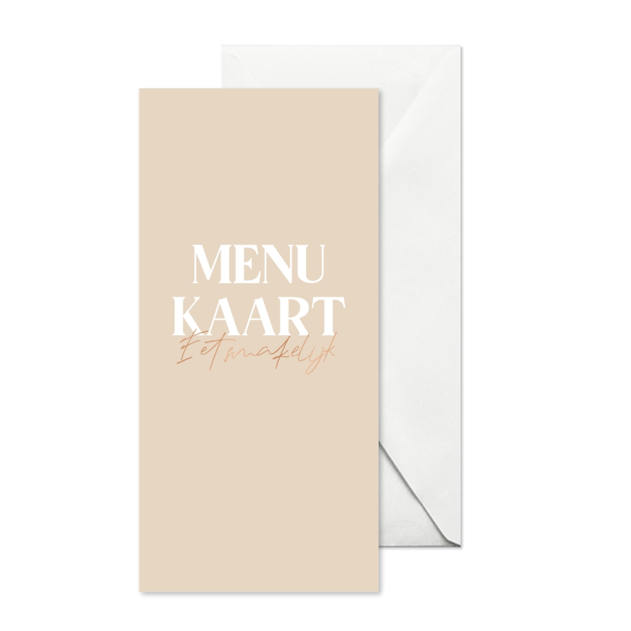 Menukaart communie met grote letters en koperfolie - Kaartimpressie