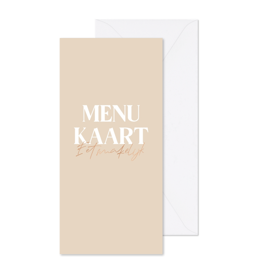 Menukaart communie met grote letters en koperfolie - Kaartimpressie