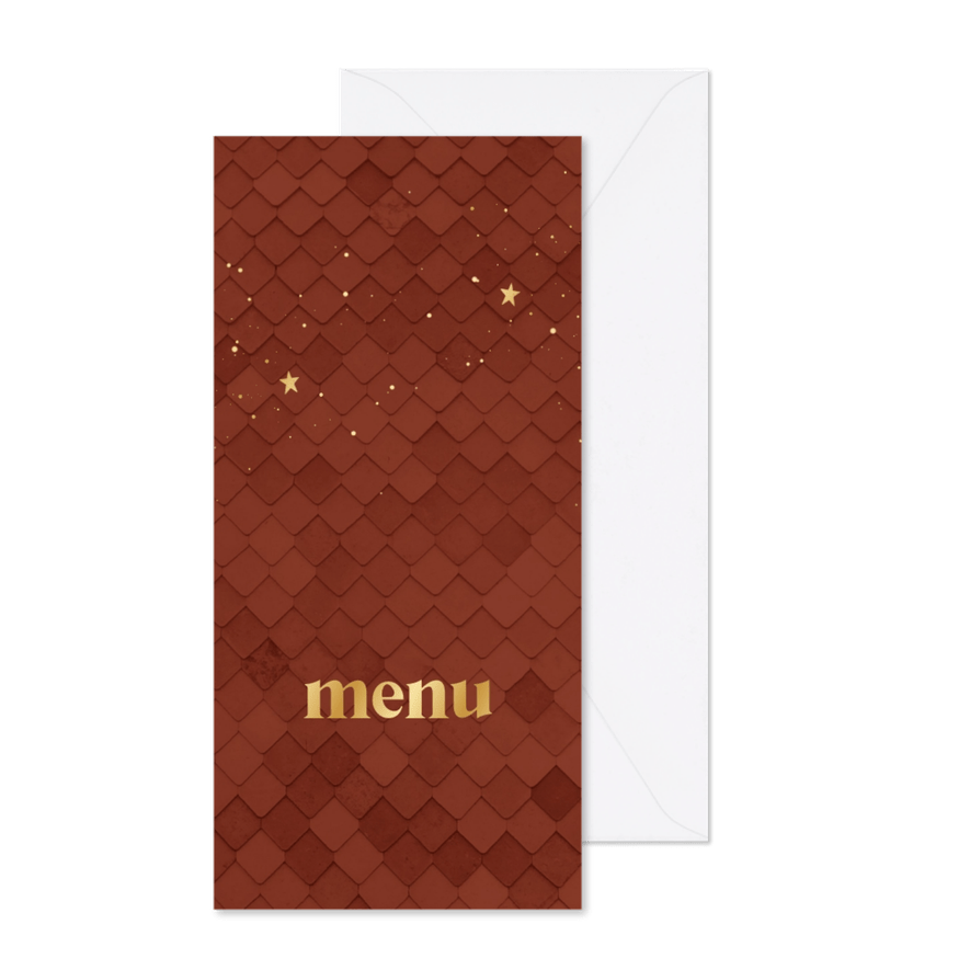 Menukaart communiefeest roestbruin met patroon - Kaartimpressie