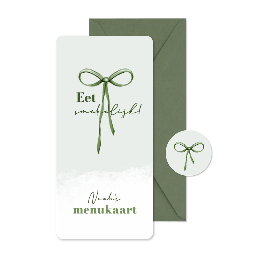 Menukaart communiefeest strikje groen unisex stijlvol - Kaartimpressie