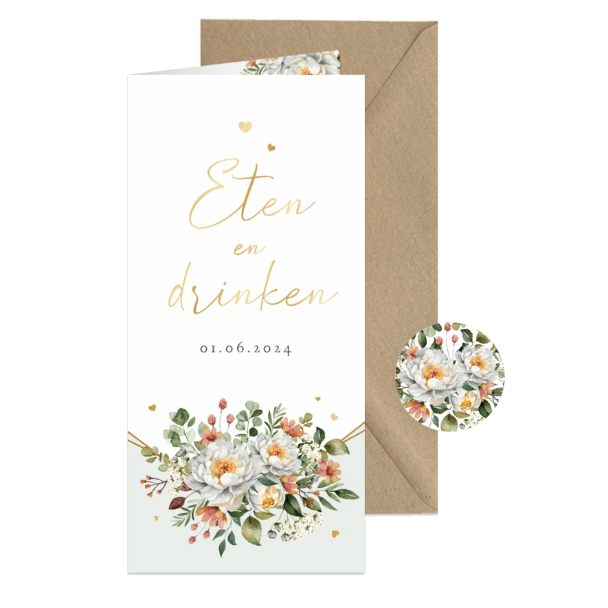 Menukaart eten en drinken bloemen klassiek stijlvol - Kaartimpressie