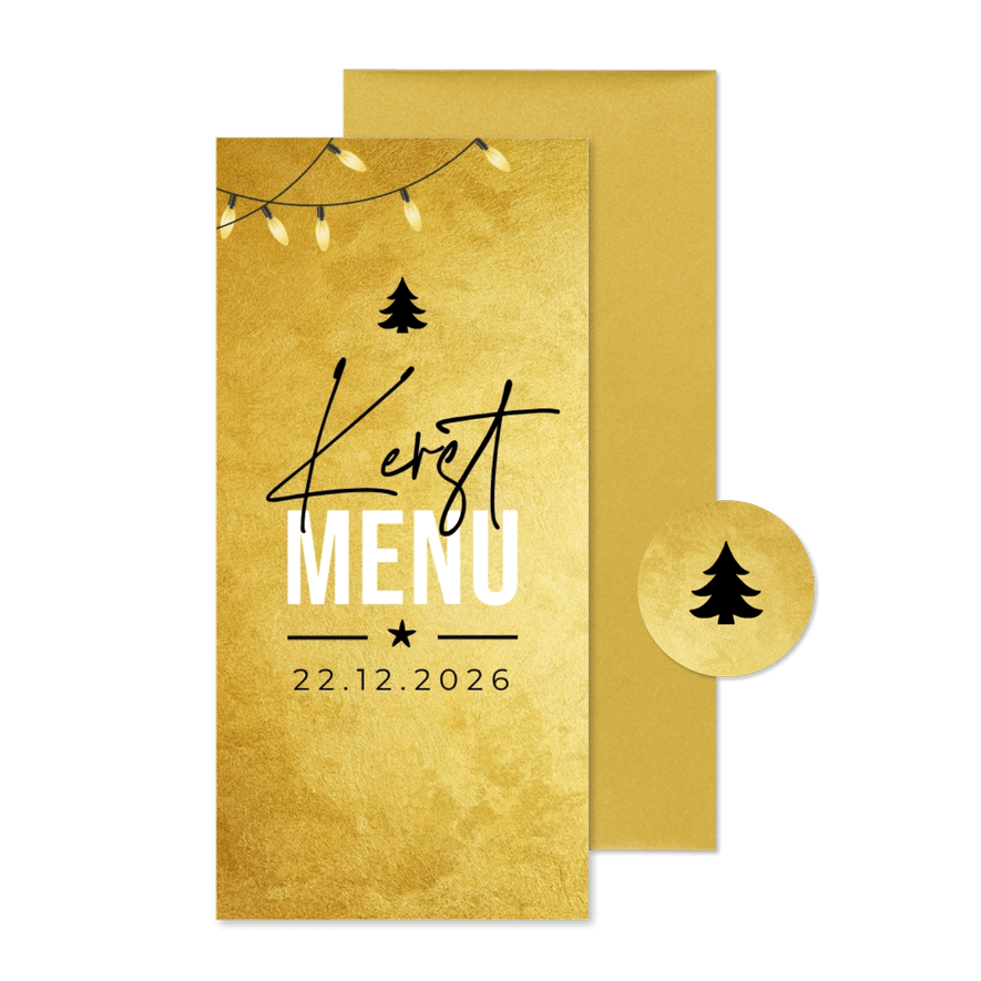 Menukaart goud VIP kerstmenu kerstdiner - Kaartimpressie