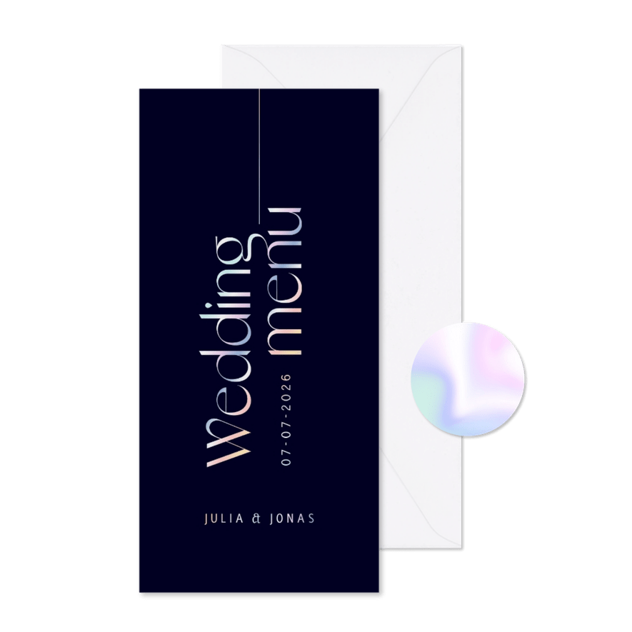 Menukaart holografisch modern grafisch hip - Kaartimpressie