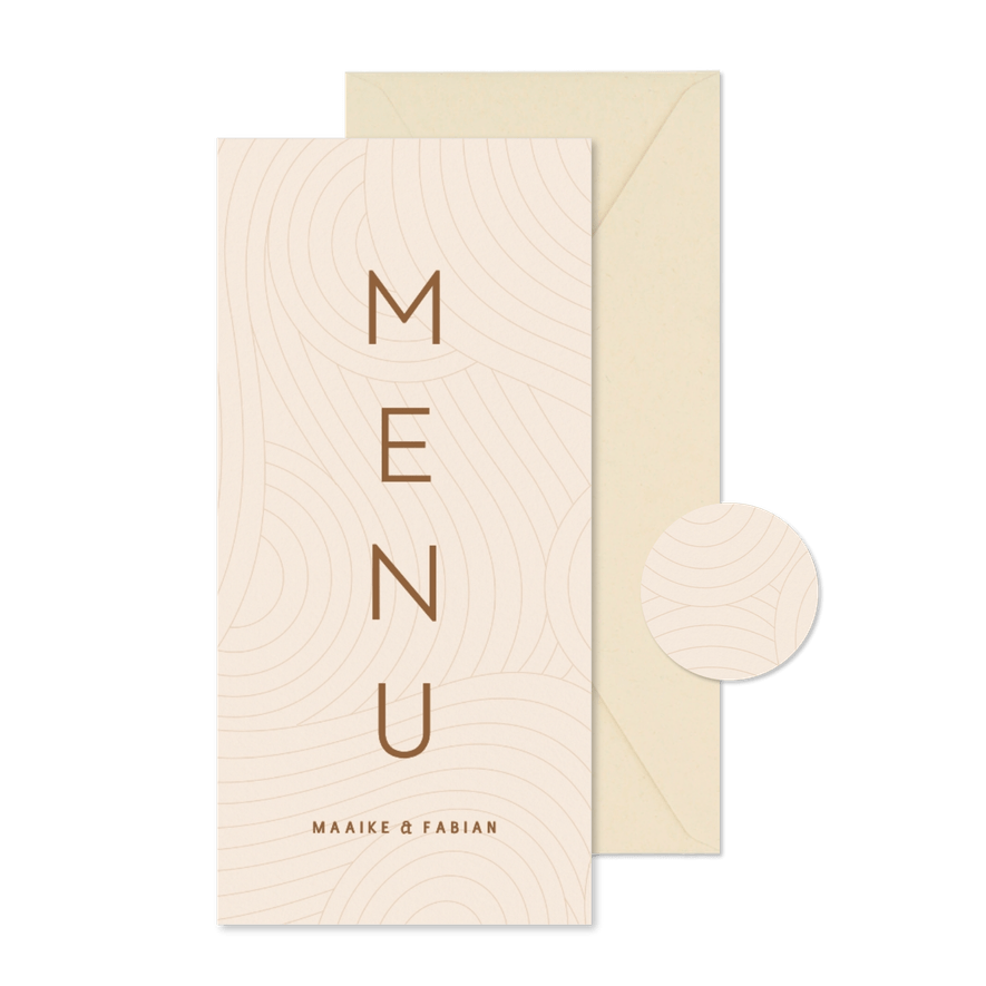 Menukaart huwelijk beige met golvende lijnen modern - Kaartimpressie