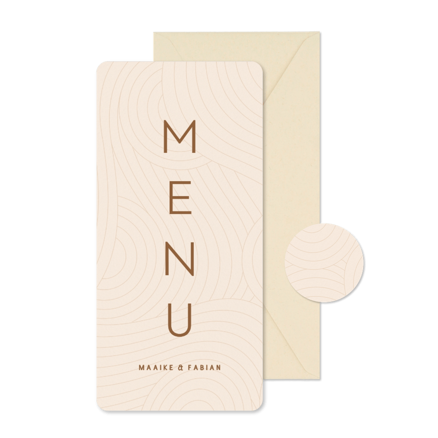 Menukaart huwelijk beige met golvende lijnen modern - Kaartimpressie