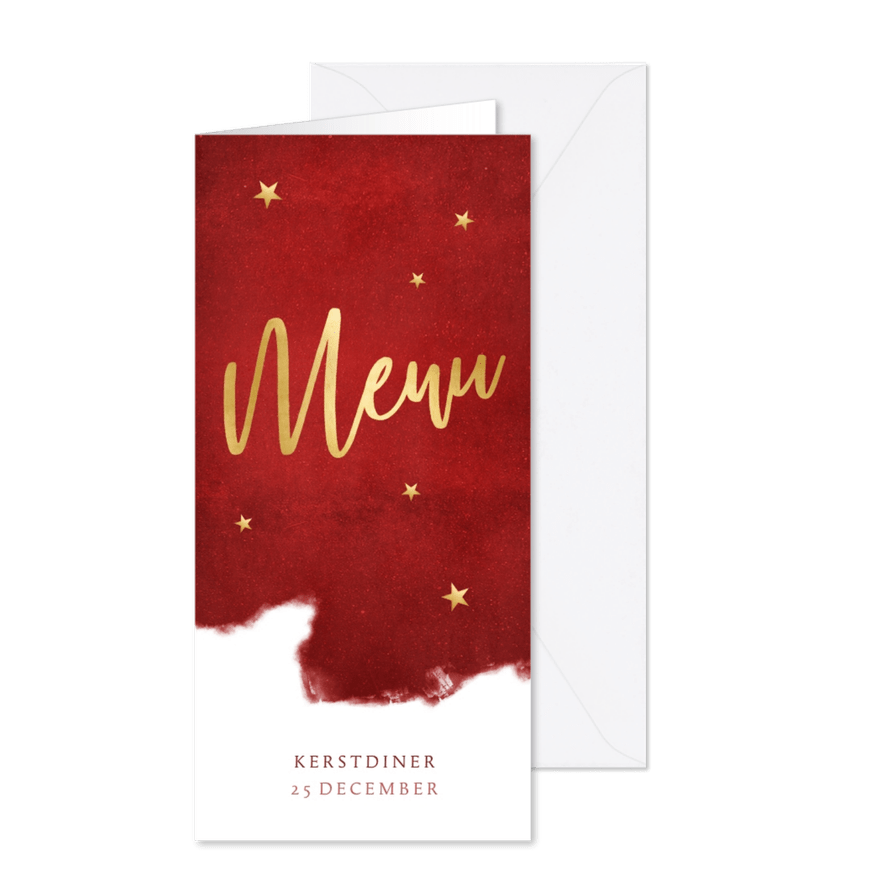 Menukaart in warmrood voor een sfeervol kerstdiner - Kaartimpressie