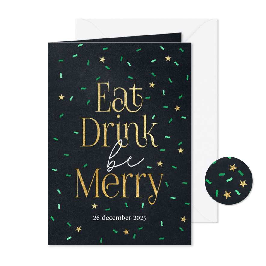 Menukaart kerst confetti be merry - Kaartimpressie