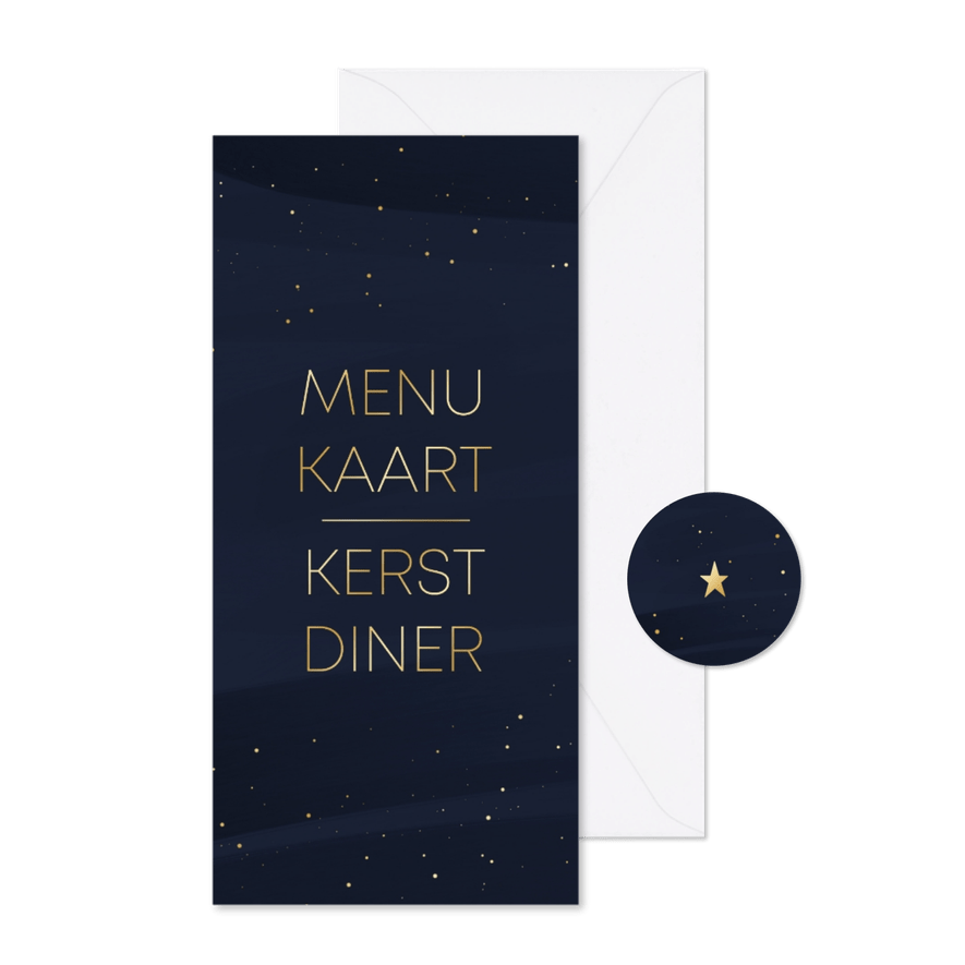 Menukaart kerst donkerblauw met goudlook - Kaartimpressie
