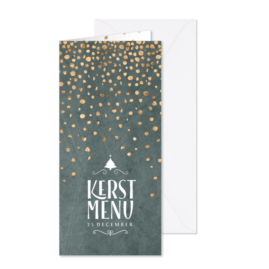 Menukaart kerst groen met confetti - Kaartimpressie