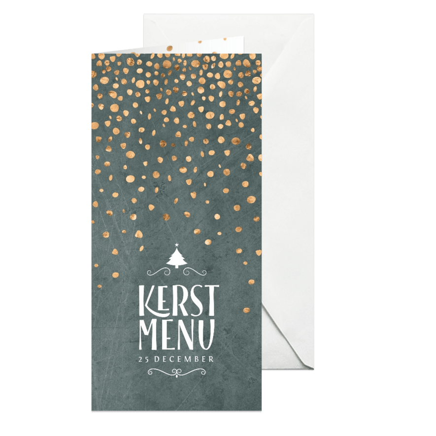 Menukaart kerst groen met confetti - Kaartimpressie