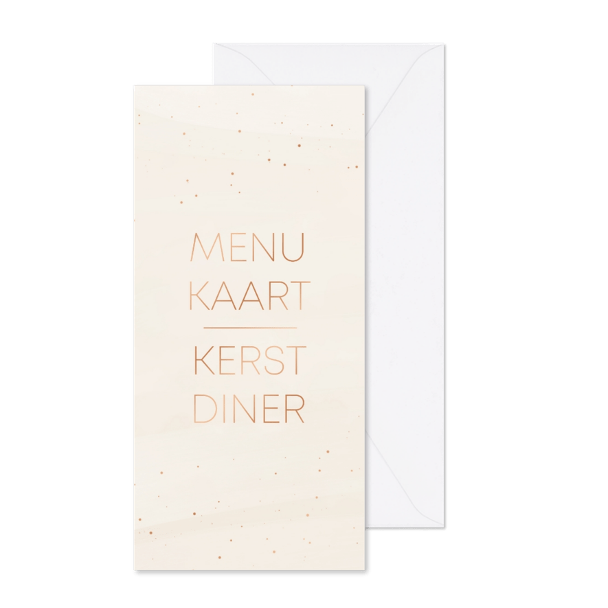 Menukaart kerst rozetinten met koperdetails - Kaartimpressie