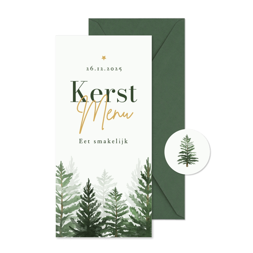 Menukaart kerstdiner dennenbomen natuurlijk - Kaartimpressie