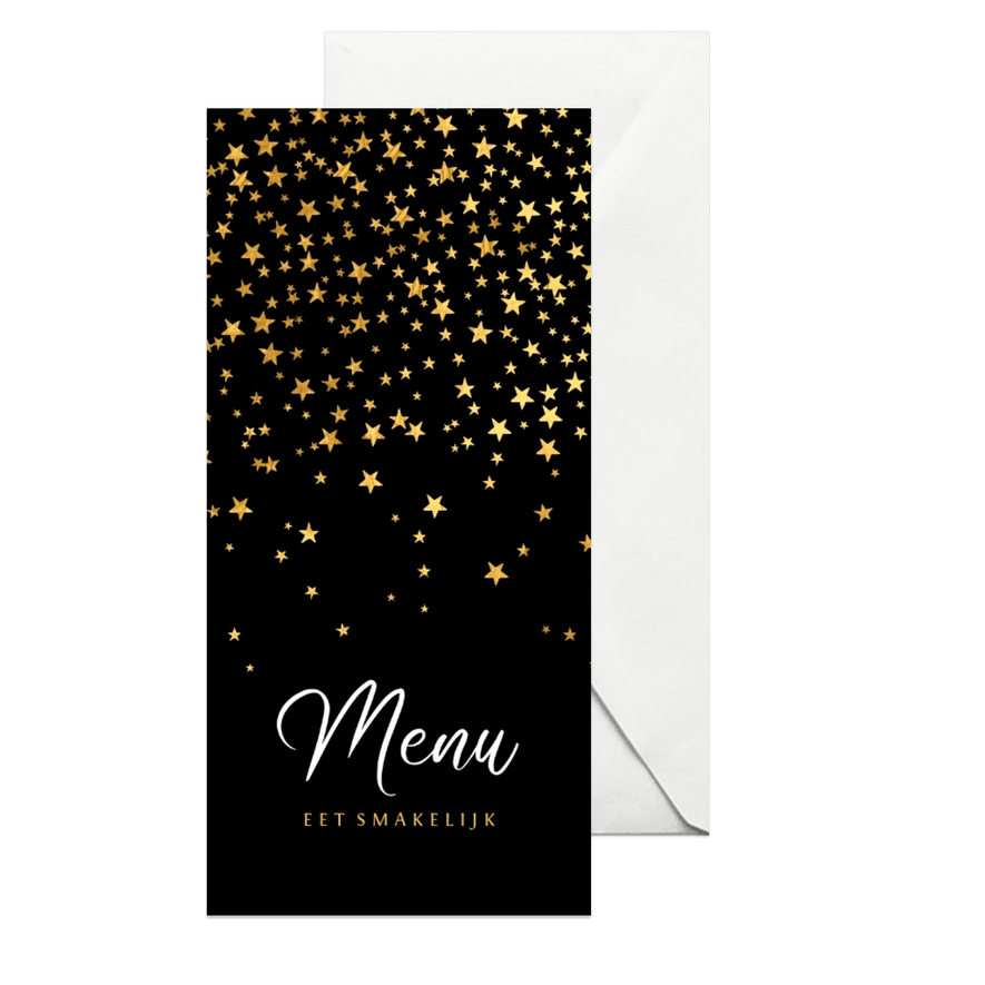 Menukaart kerstdiner goud sterren confetti - Kaartimpressie