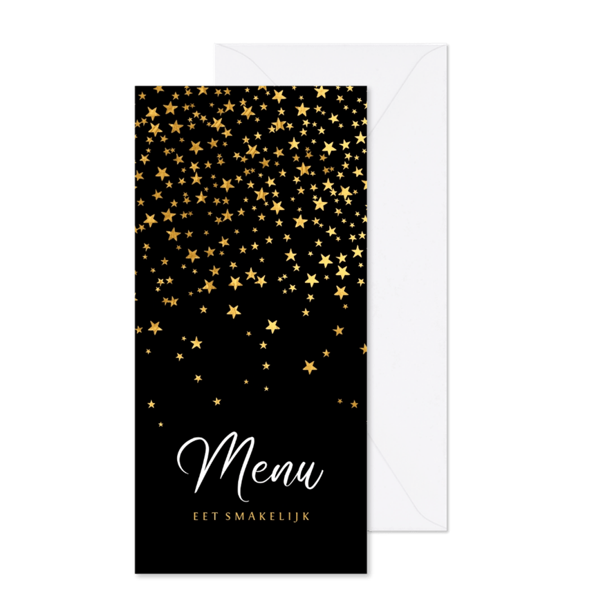 Menukaart kerstdiner goud sterren confetti - Kaartimpressie