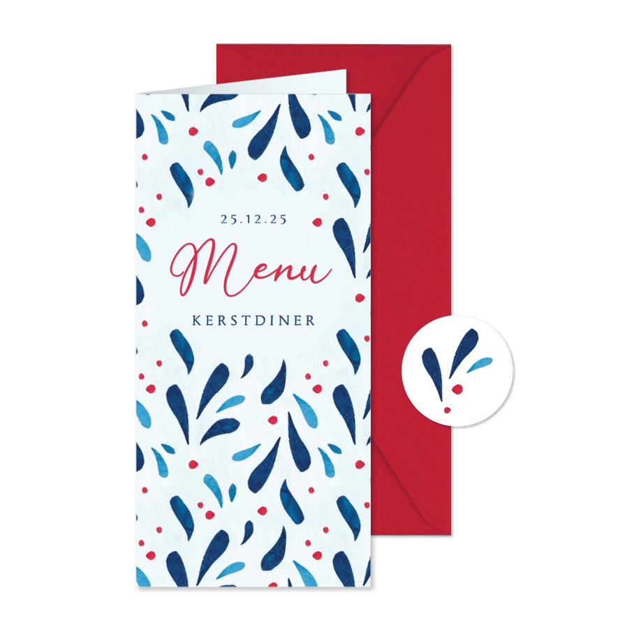 Menukaart kerstdiner in winers thema met maretak - Kaartimpressie