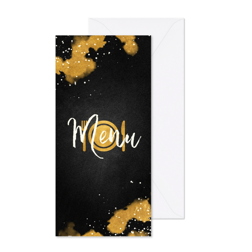 Menukaart kerstdiner met gouden bestek - Kaartimpressie