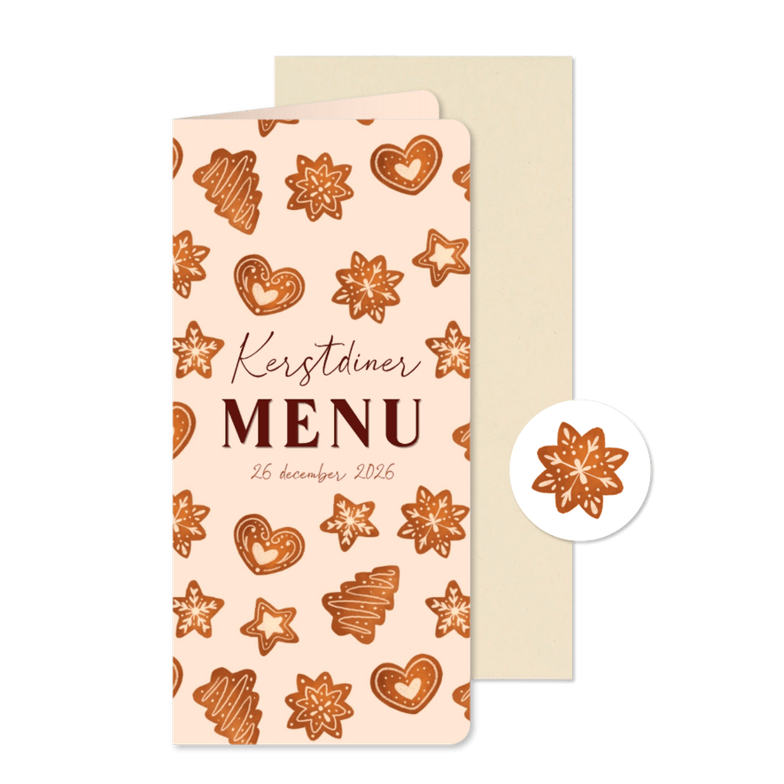 Menukaart kerstdiner met kerstkoekjes - Kaartimpressie