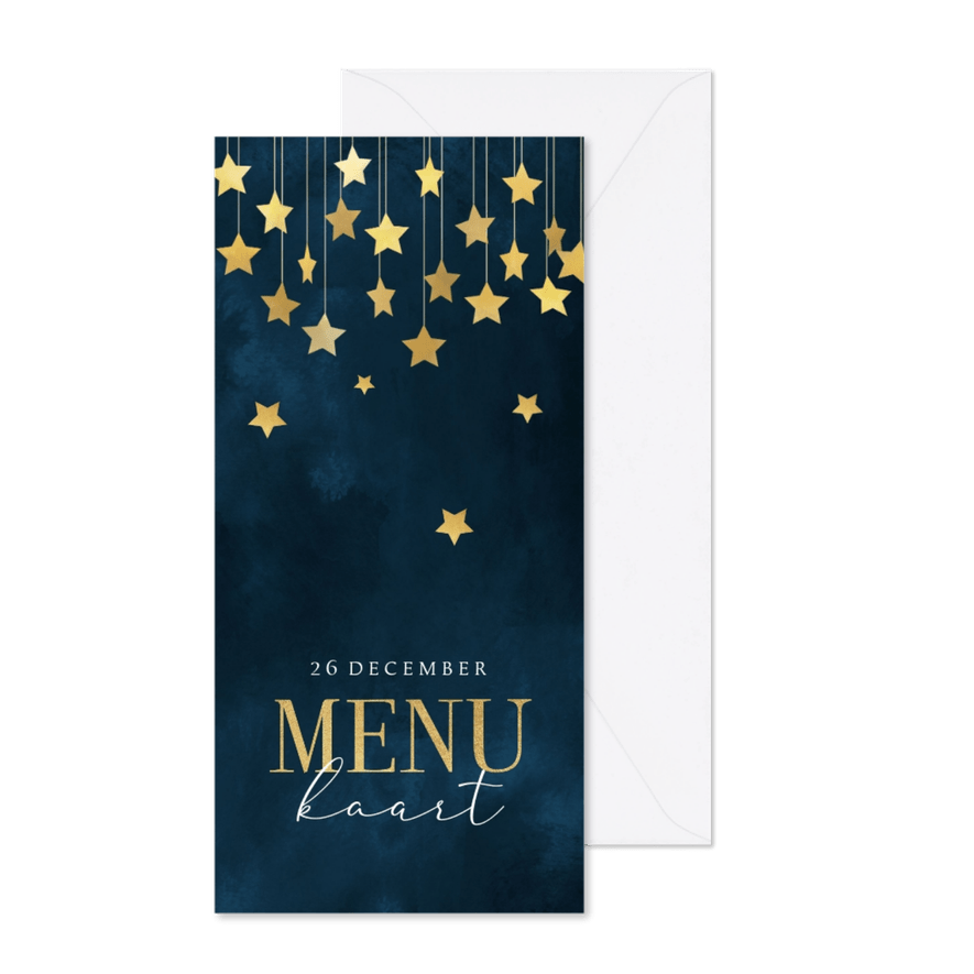 Menukaart kerstdiner sterrenhemel goud chique ster - Kaartimpressie