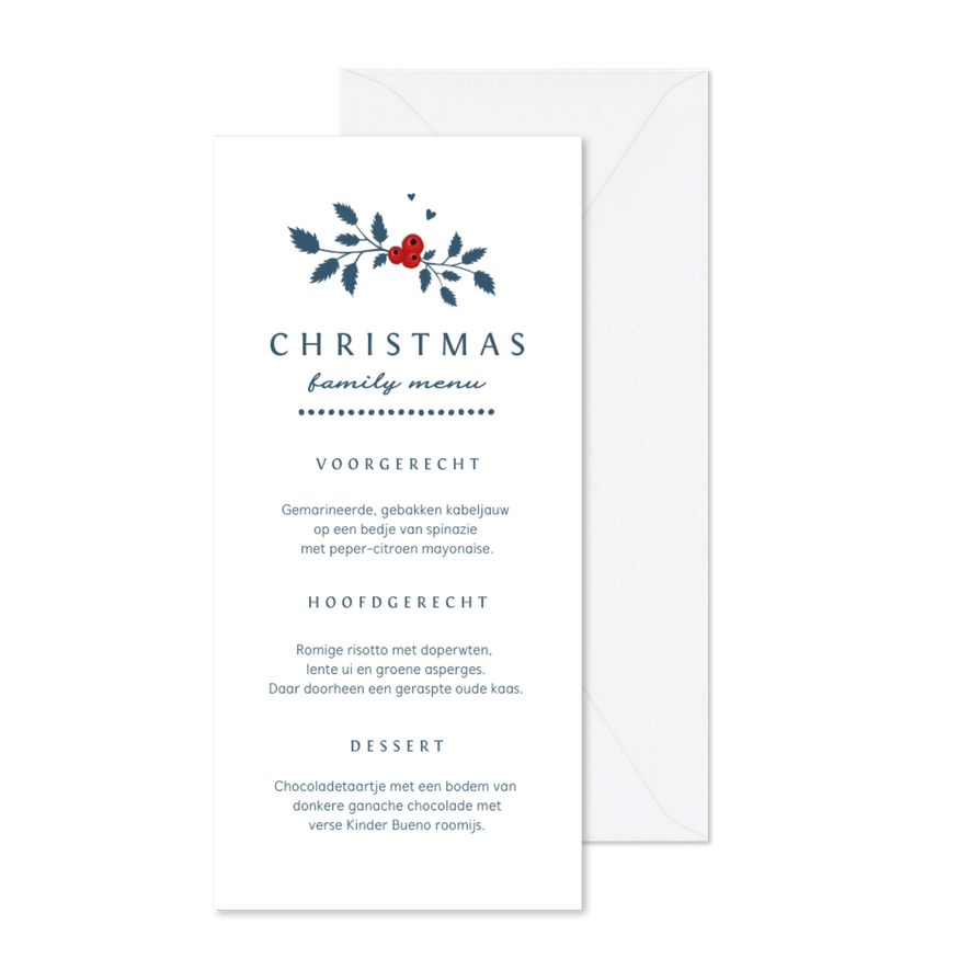 Menukaart kerstdiner stijlvol familie vrienden met foto - Kaartimpressie