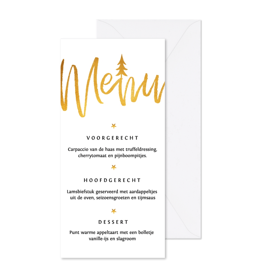 Menukaart kerstdiner stijlvol met goud en sterren - Kaartimpressie
