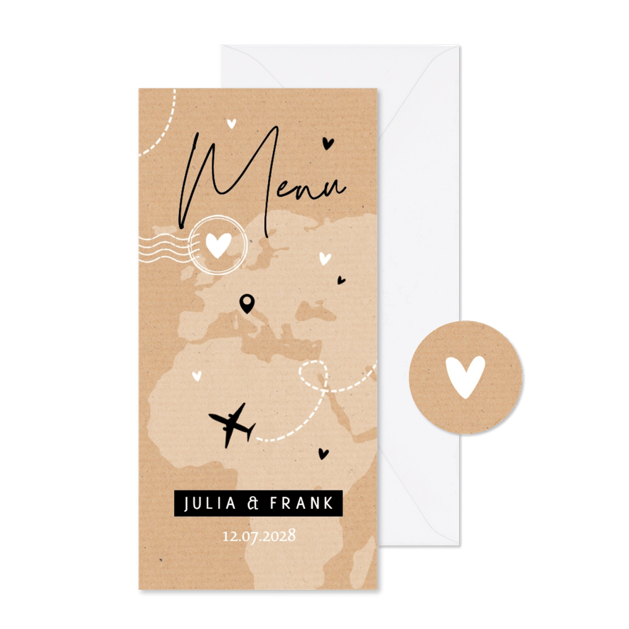 Menukaart kraft ticket paspoort trouwkaart - Kaartimpressie