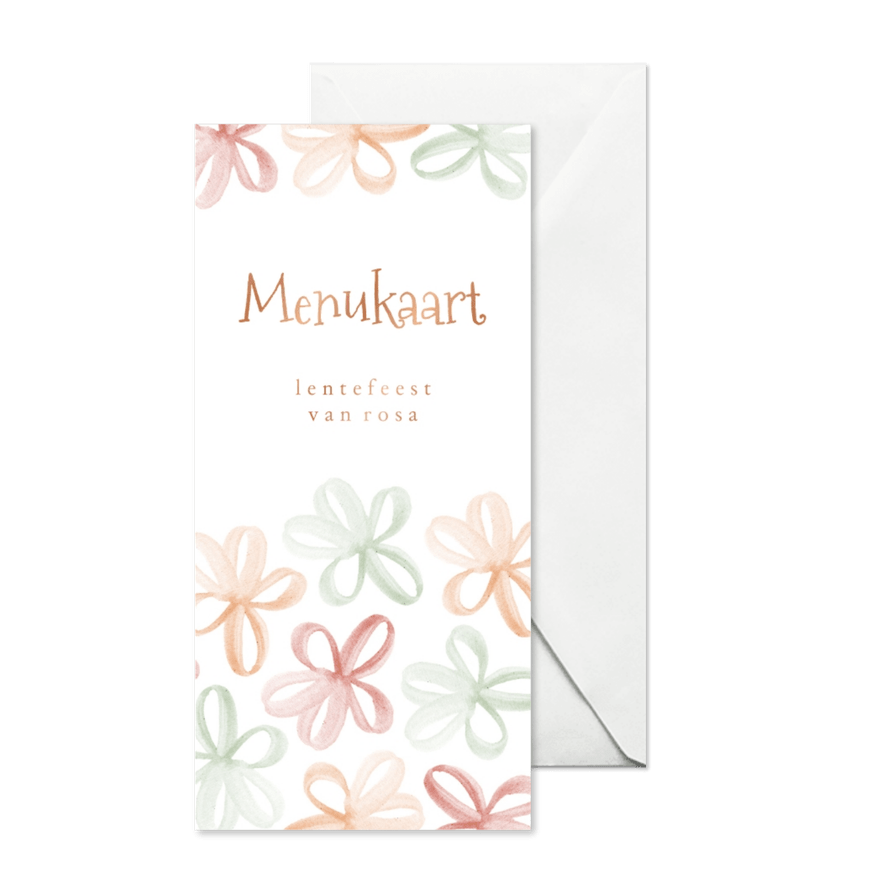 Menukaart lentefeest met gekleurde bloemetjes - Kaartimpressie