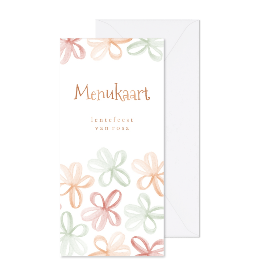 Menukaart lentefeest met gekleurde bloemetjes - Kaartimpressie