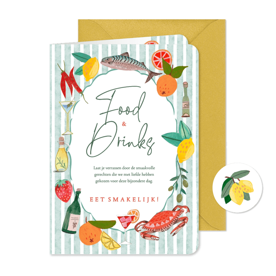 Menukaart mediterraans Italiaans thema feest - Kaartimpressie