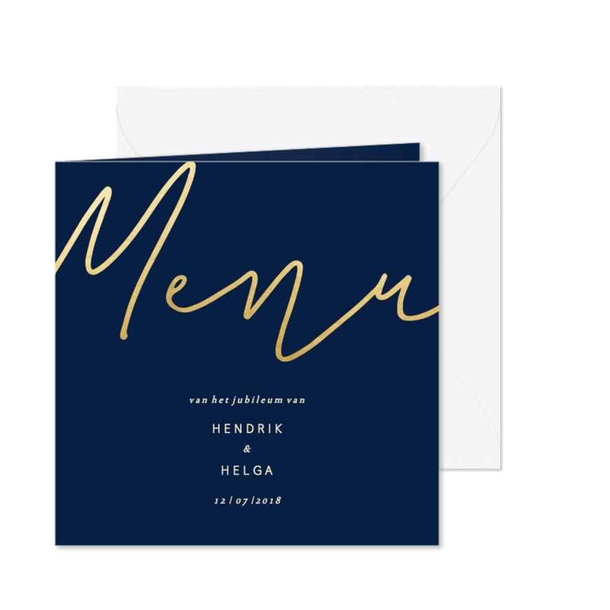 Menukaart met gouden 'MENU' vierkant - Kaartimpressie