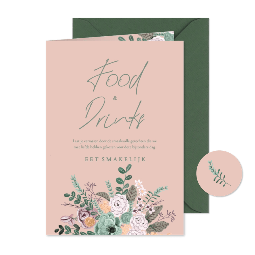 Menukaart minimalistisch klassiek bloemen - Kaartimpressie