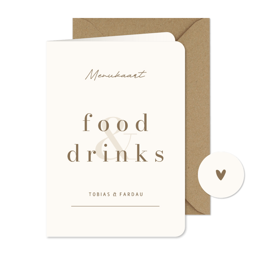 Menukaart minimalistische beige met bruin food & drinks - Kaartimpressie